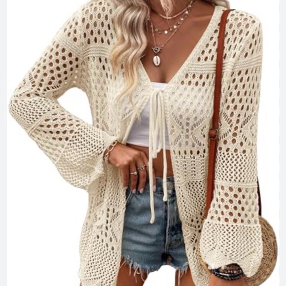 Source Unknown Sweaters - Cream Open-Knit Crochet Women's Cardigan Small
